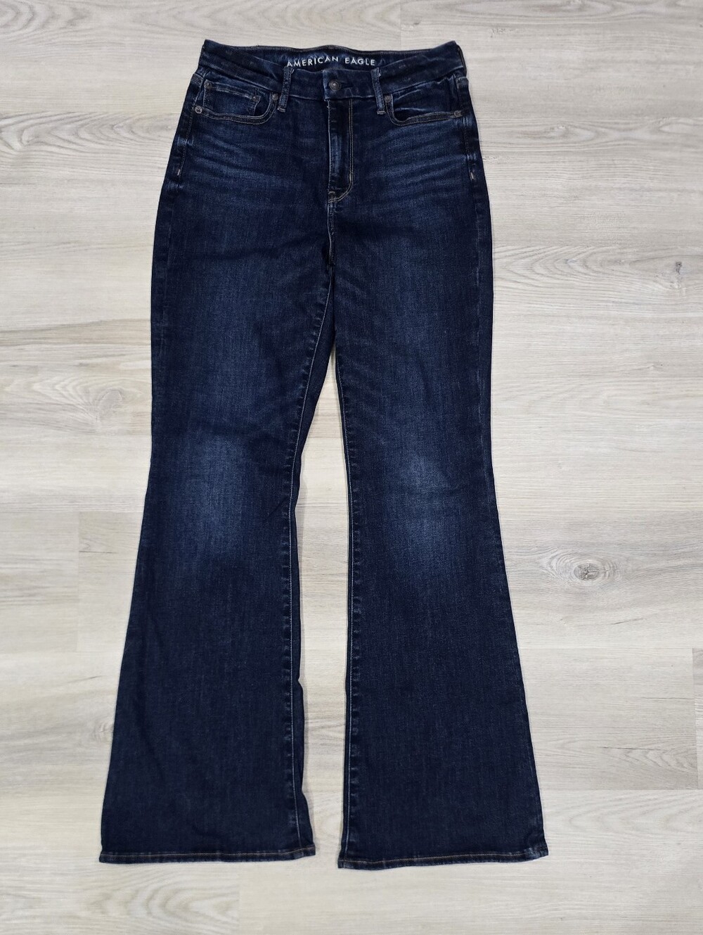 American Eagle Curvy Super High Rise Navy Blue Flare Jeans Size 8 REG